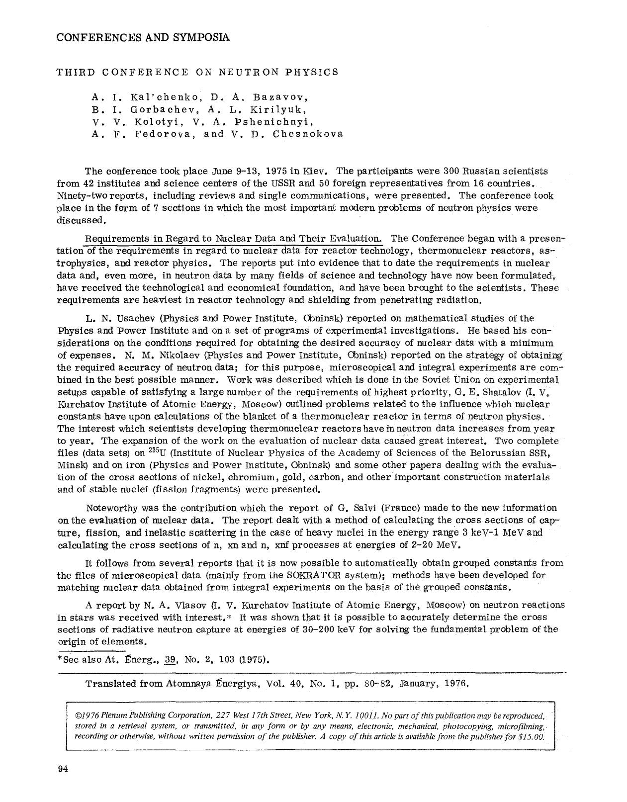 Third Conference on Neutron Physics by Unknown