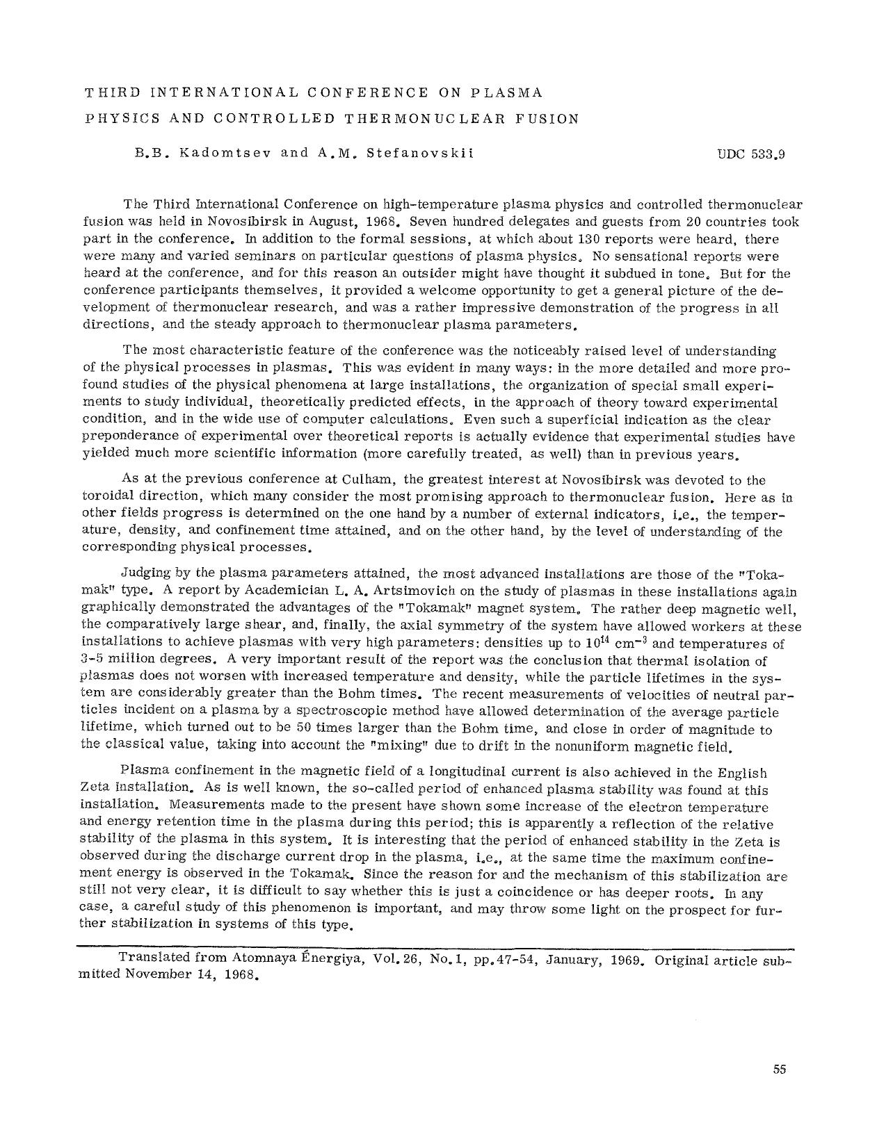 Third International Conference on Plasma physics and controlled thermonuclear fusion by Unknown