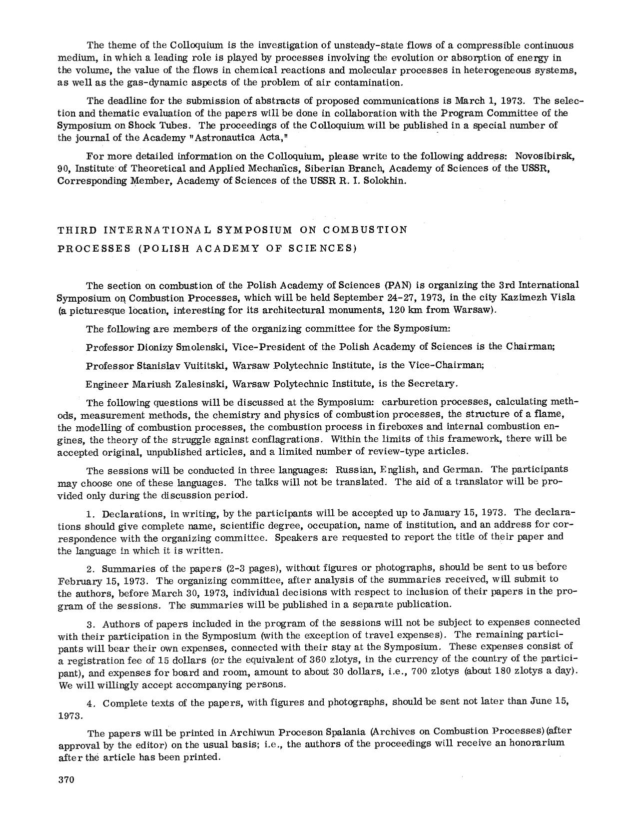 Third International Symposium on Combustion Processes (Polish Academy of Sciences) by Unknown