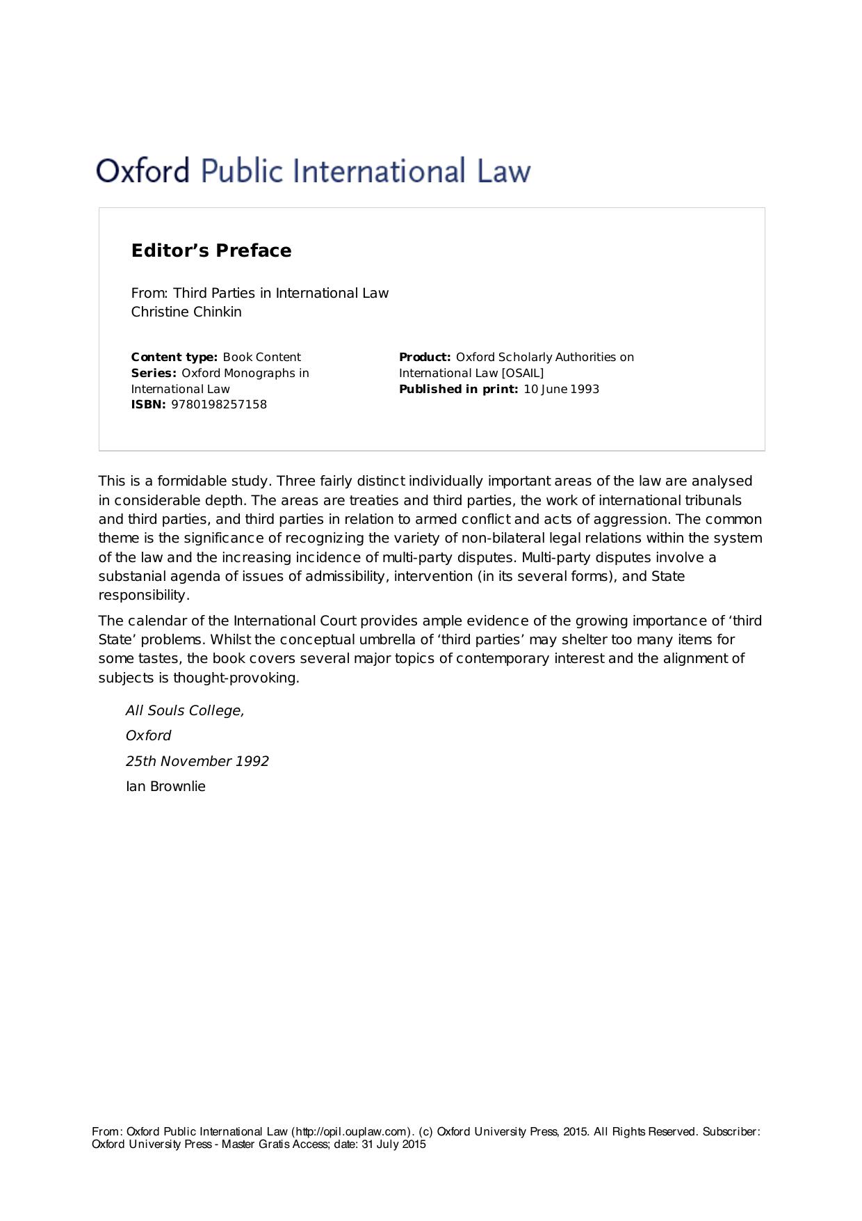 Third Parties in International Law by Christine Chinkin