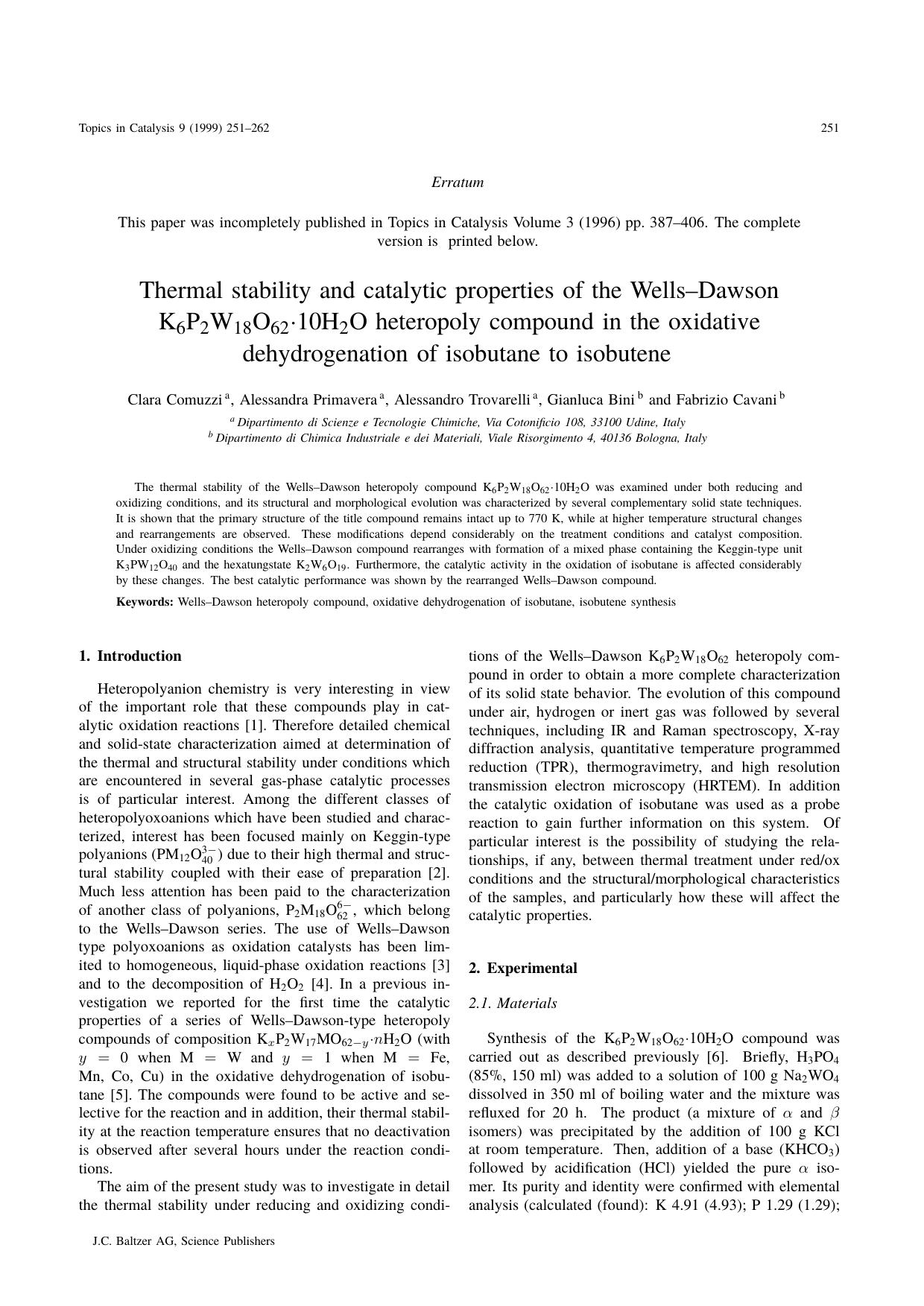 This paper was incompletely published in Topics in Catalysis Volume 3 (1996) pp. 387&#x2013;406. The complete version is printed below. by Unknown
