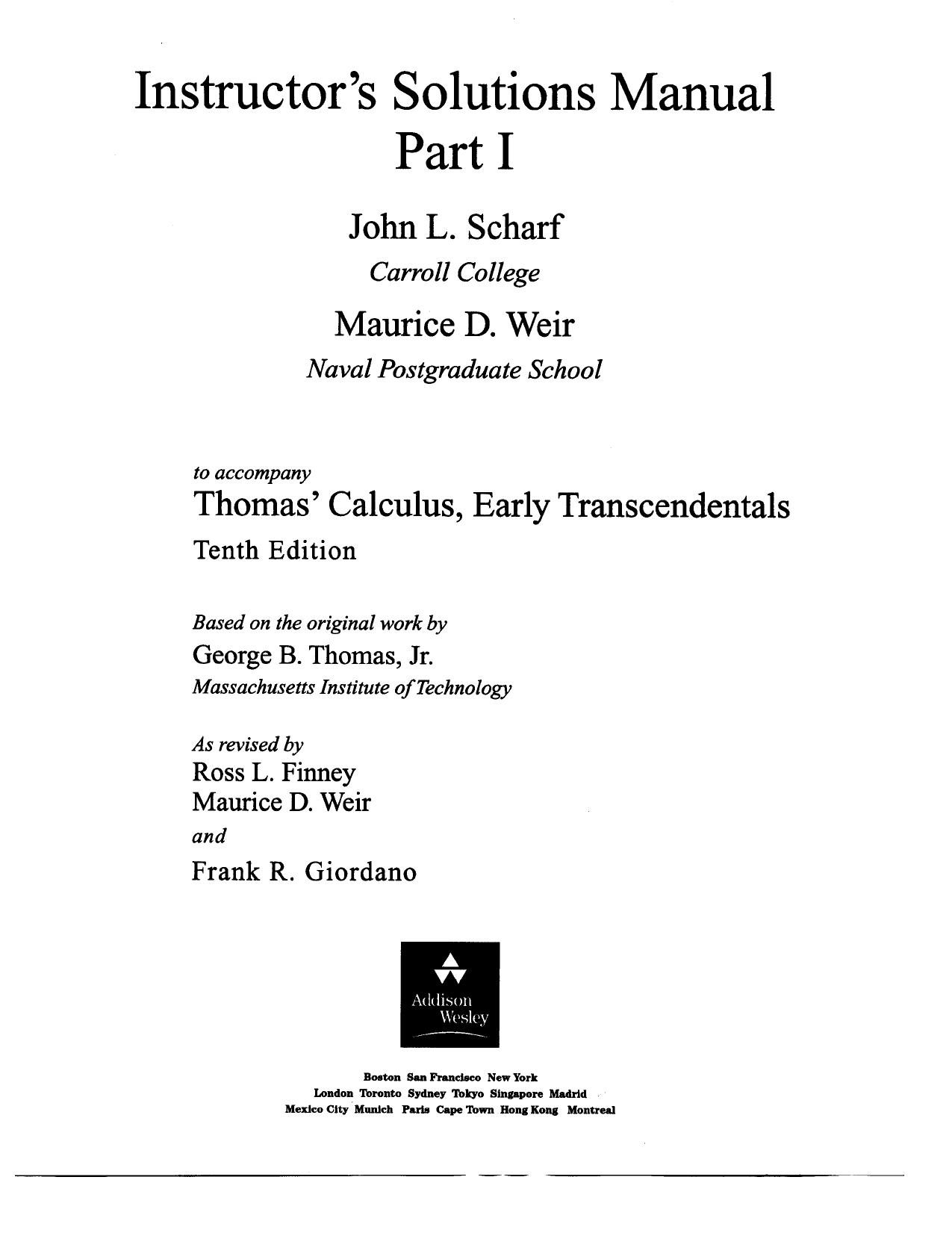 Thomas' Calculus, Early Trascendentals 10th ed Instructors Solutions Manual by Luiz Henrique Rose