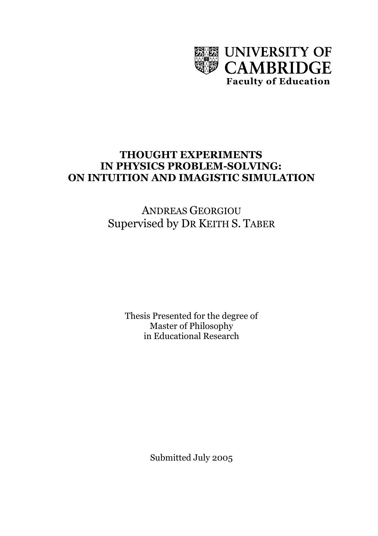 Thought Experiments in Physics Problem-solving: on Intuition and imagistic Simulation by Andreas Georgiou