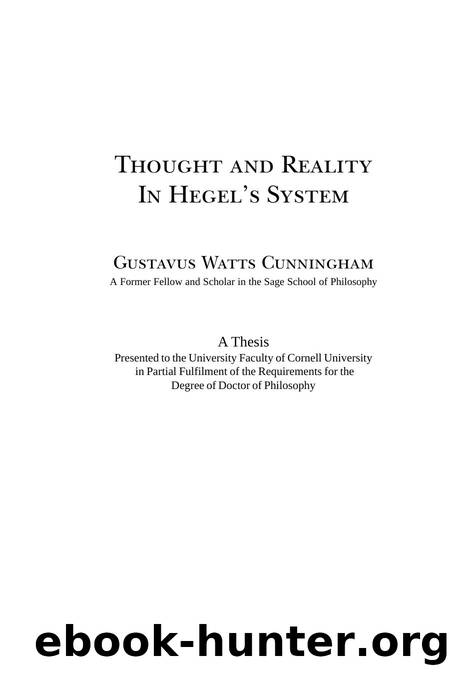 Thought and Reality In Hegel's System by Gustavus Watts Cunningham