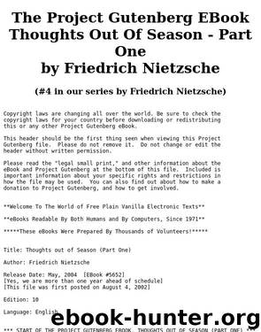 Thoughts Out of Season (Part 1) by Friedrich Nietzsche
