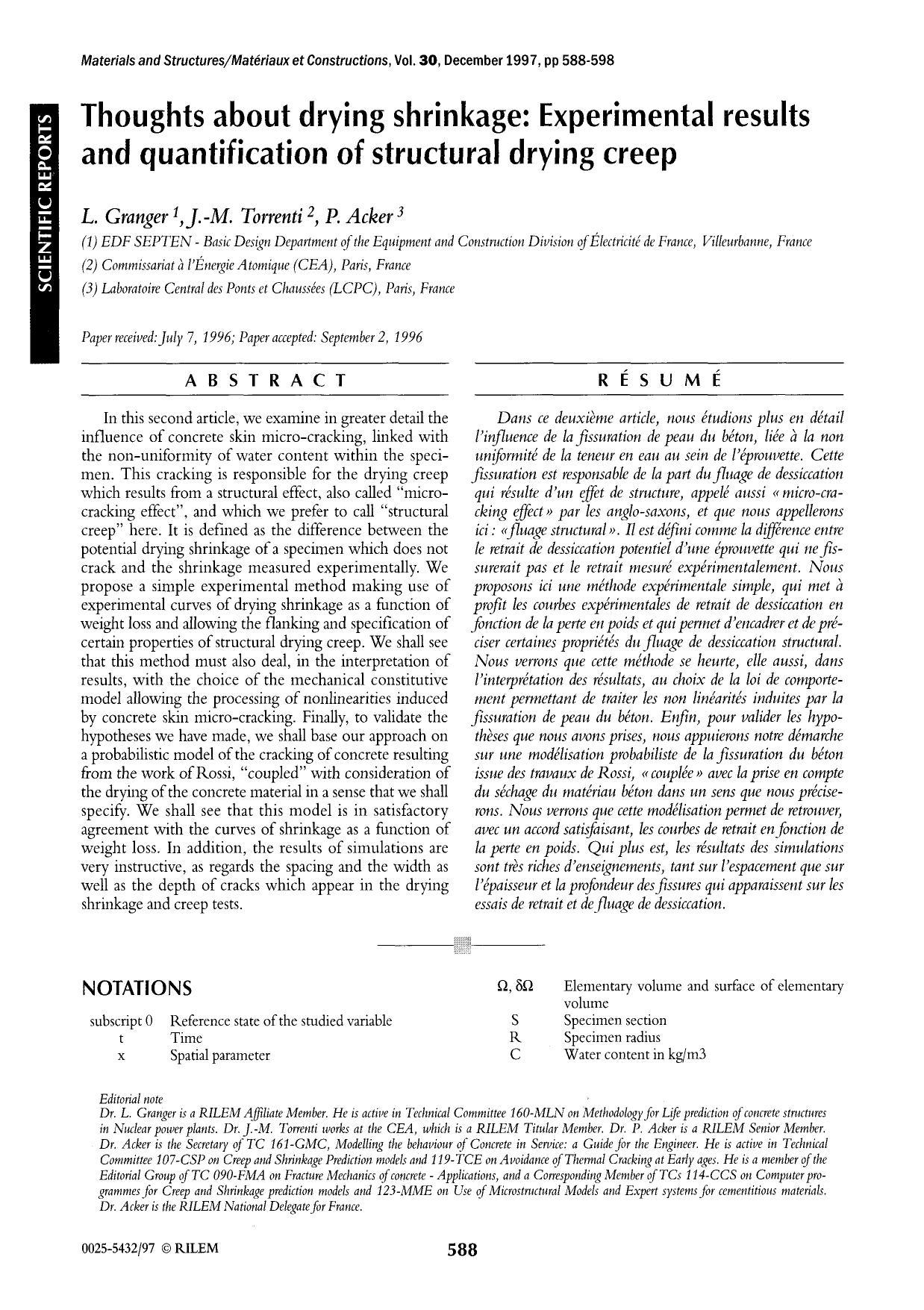 Thoughts about drying shrinkage: Experimental results and quantification of structural drying creep by Unknown