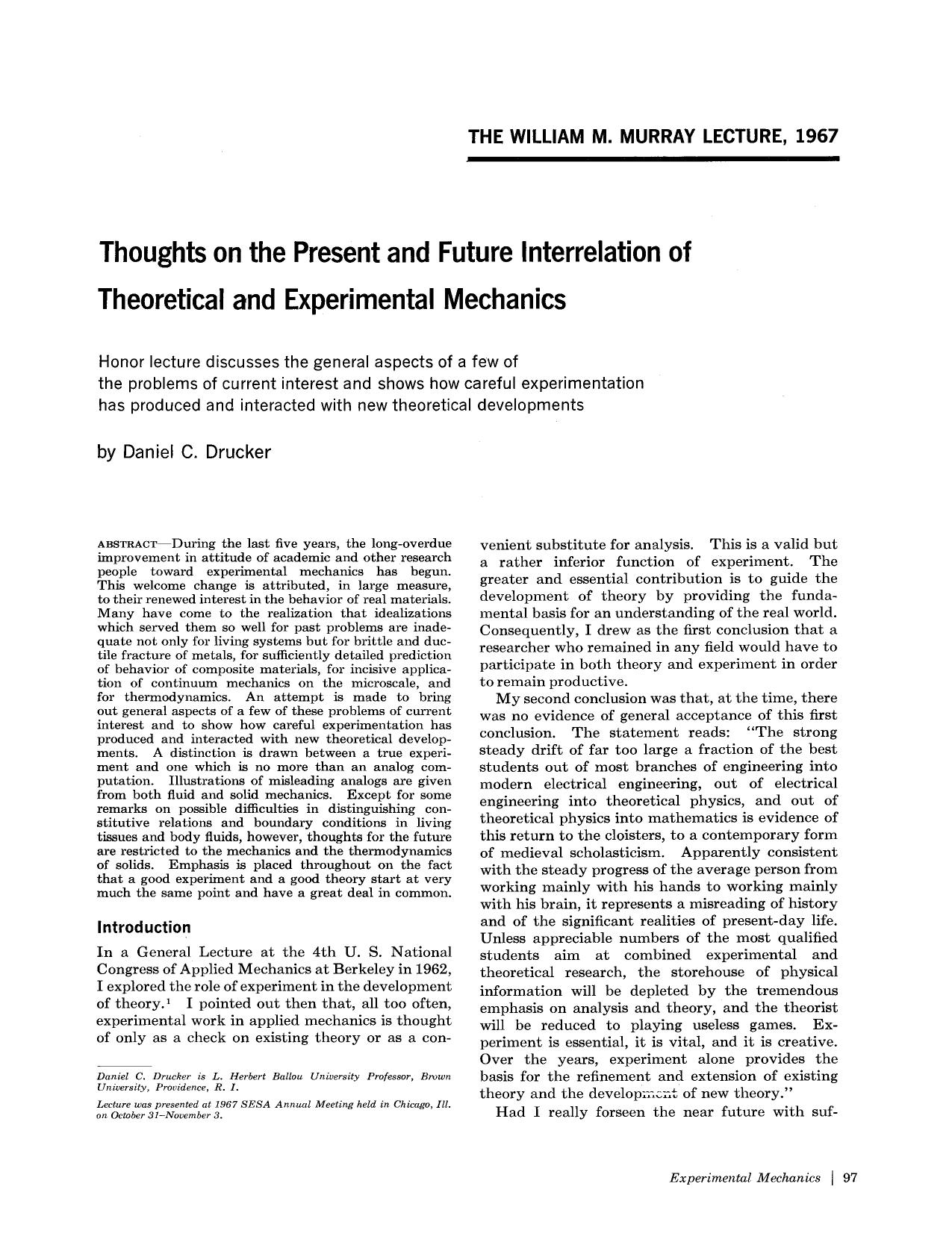 Thoughts on the present and future interrelation of theoretical and experimental mechanics by Unknown