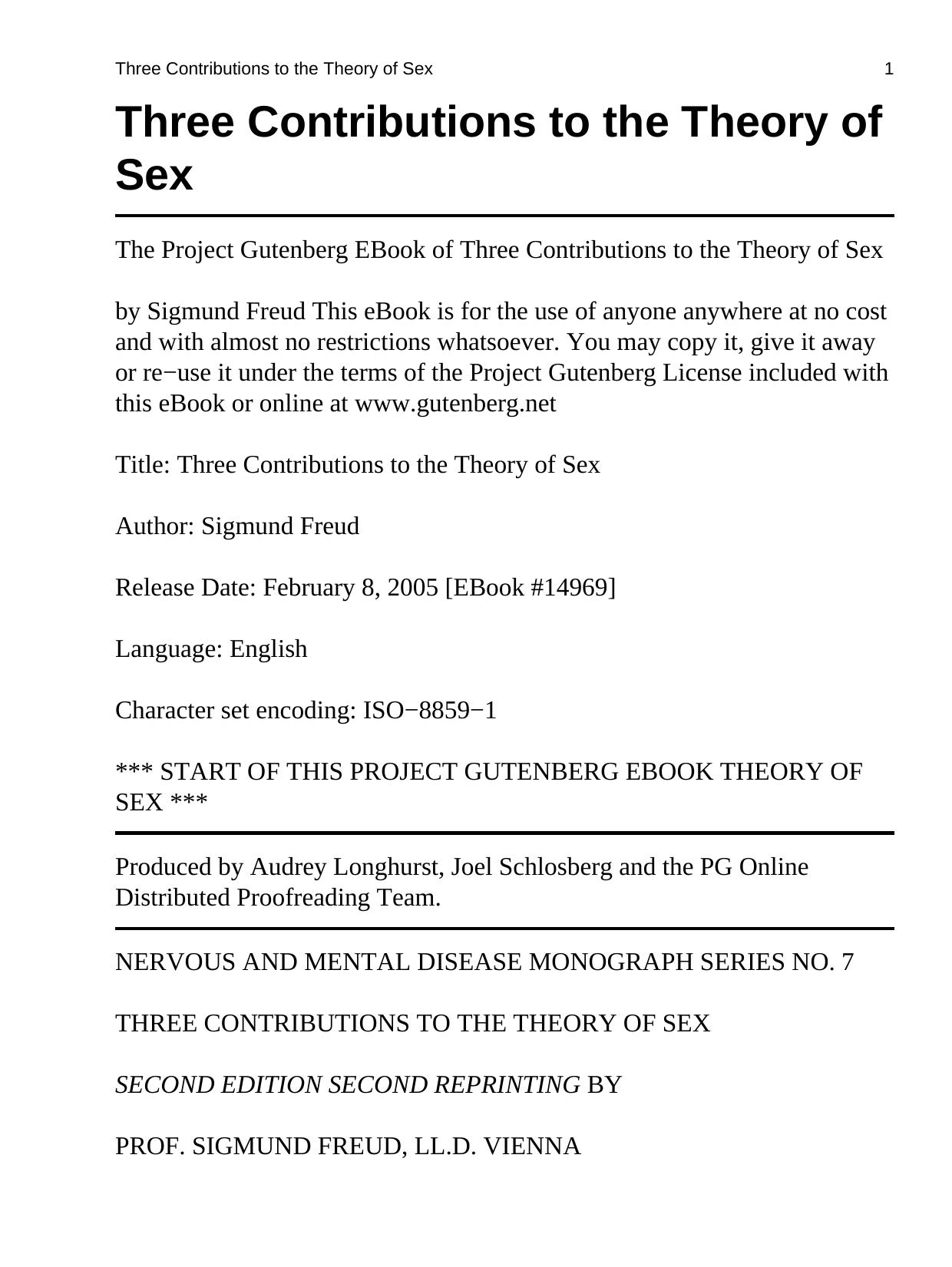 Three Contributions to the Theory of Sex by Sigmund Freud
