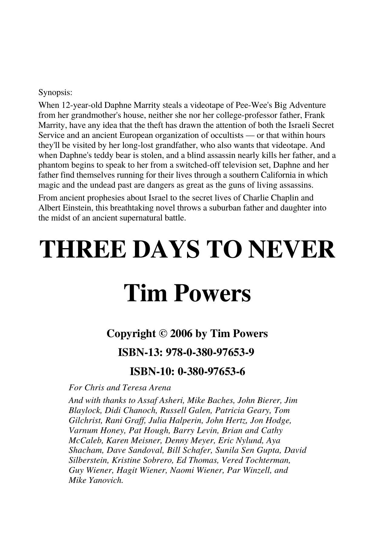 Three Days To Never by Tim Powers