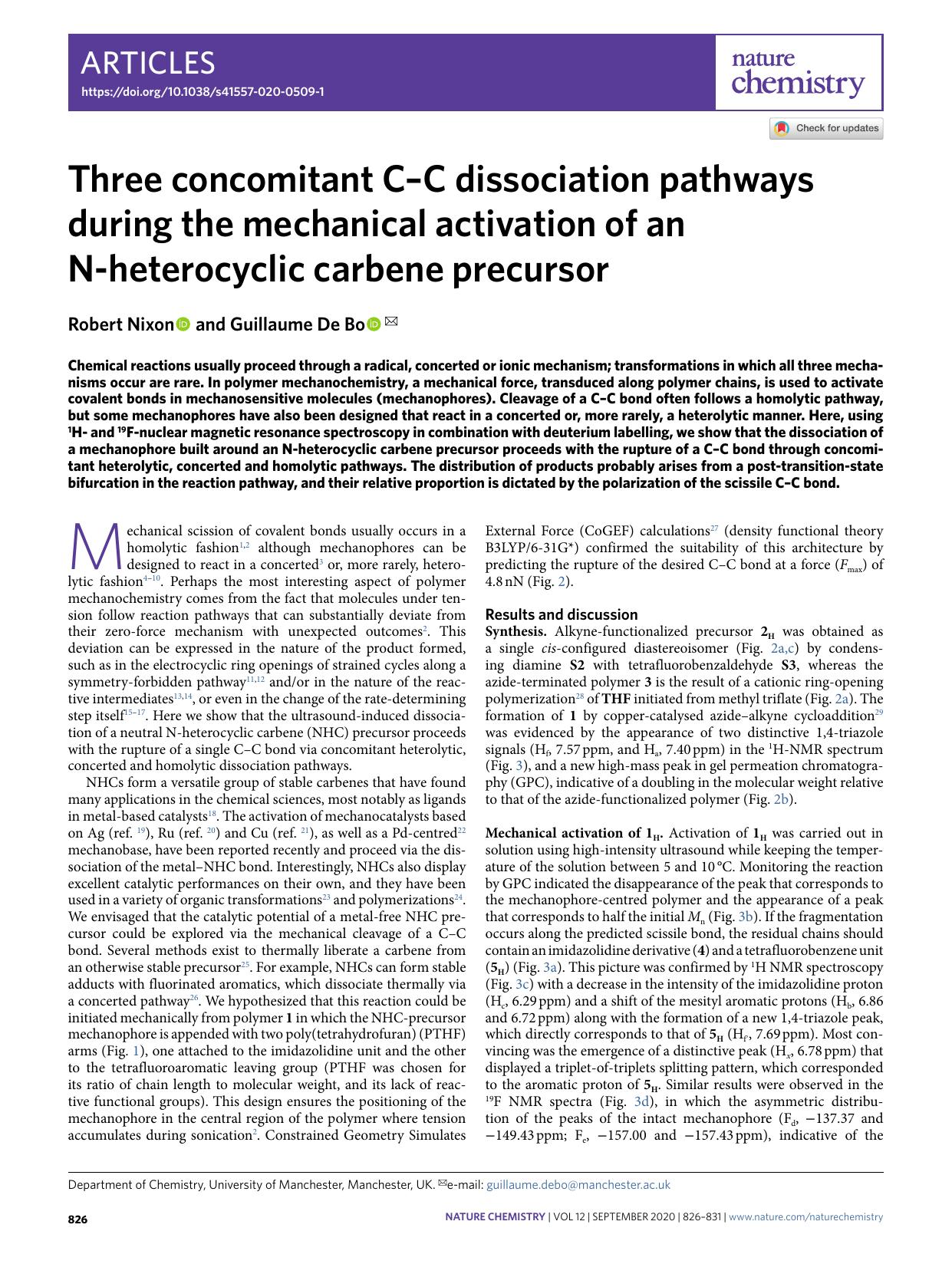 Three concomitant CâC dissociation pathways during the mechanical activation of an N-heterocyclic carbene precursor by Robert Nixon & Guillaume De Bo