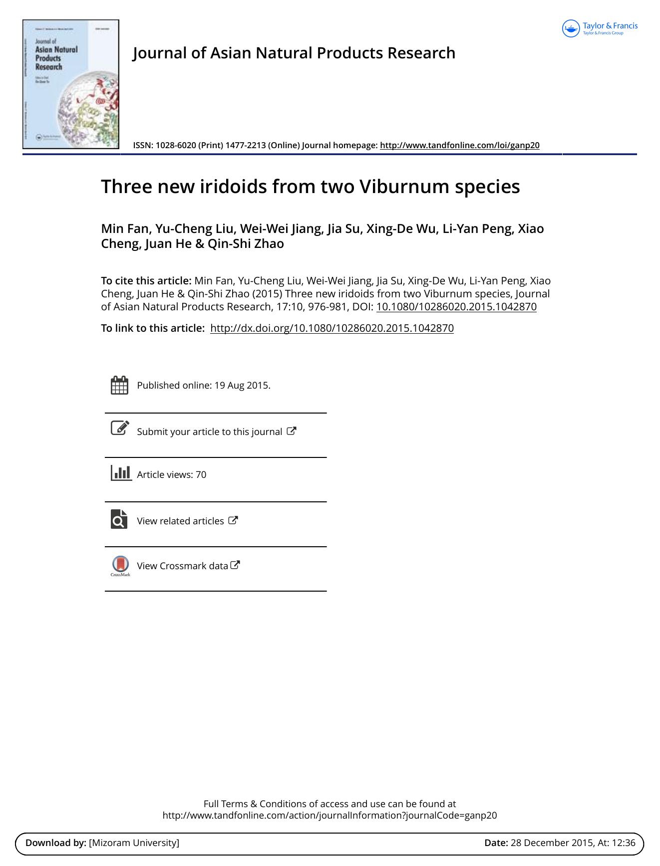 Three new iridoids from two Viburnum species by Min Fan