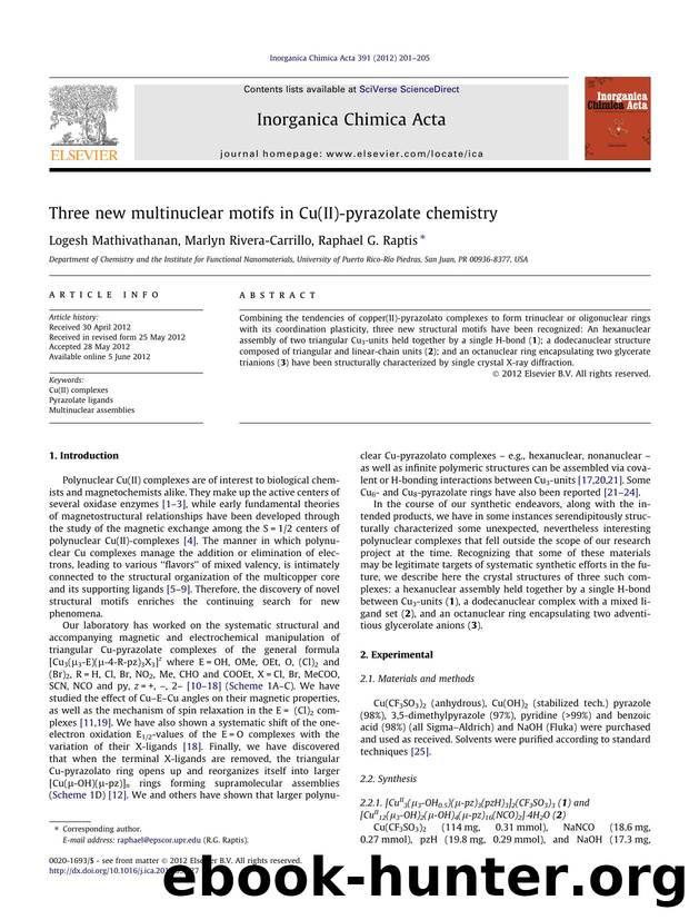 Three new multinuclear motifs in Cu(II)-pyrazolate chemistry by Logesh Mathivathanan & Marlyn Rivera-Carrillo & Raphael G. Raptis