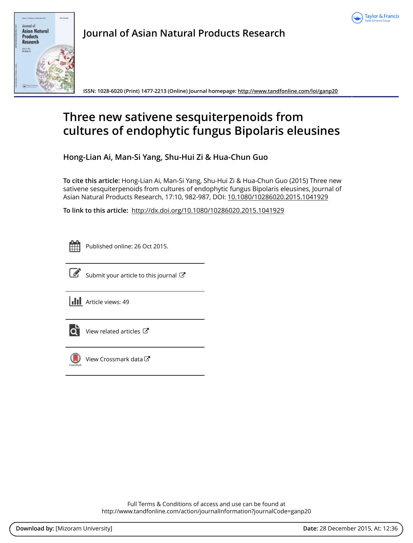Three new sativene sesquiterpenoids from cultures of endophytic fungus Bipolaris eleusines by Hong-Lian Ai