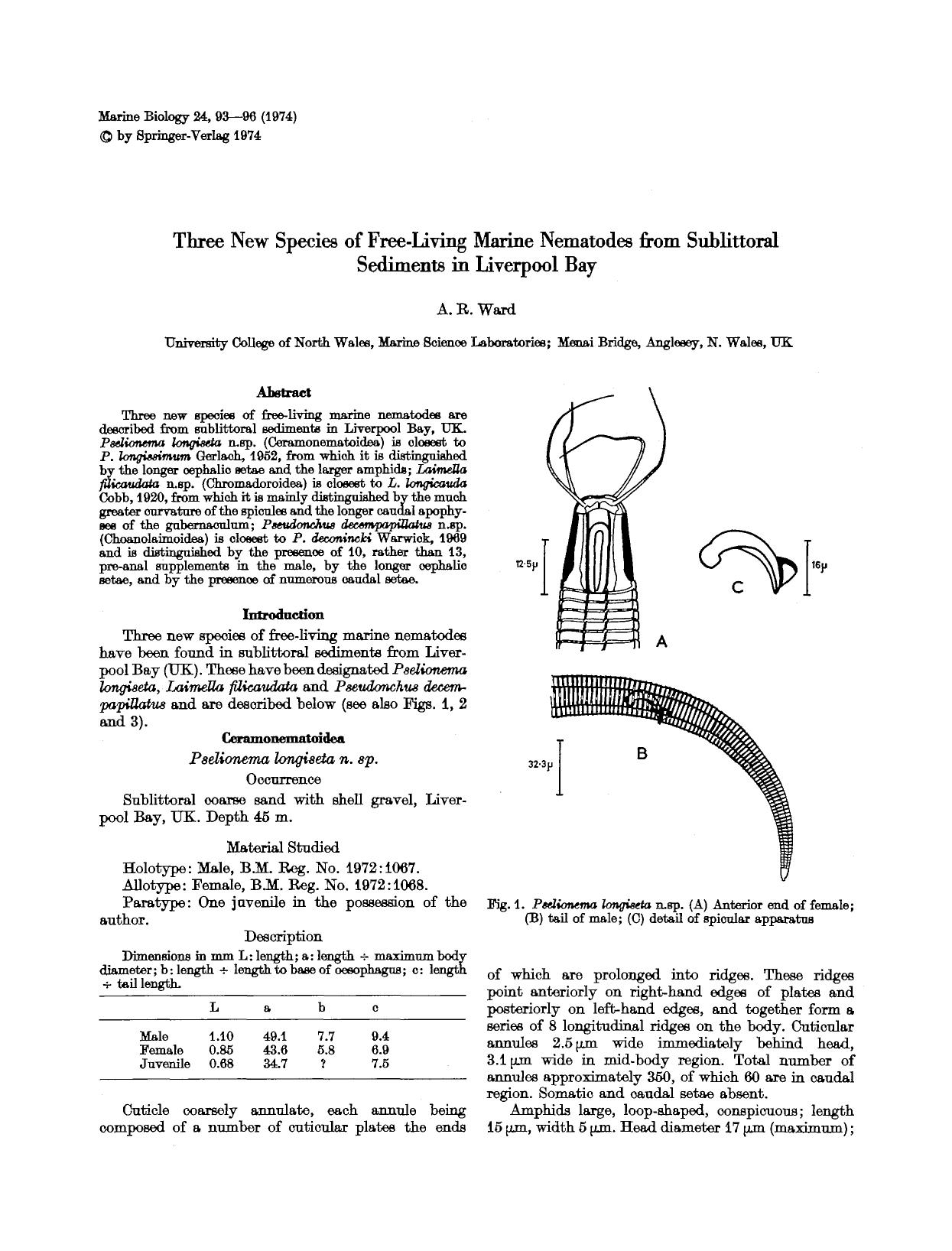 Three new species of free-living marine nematodes from sublittoral sediments in Liverpool Bay by Unknown