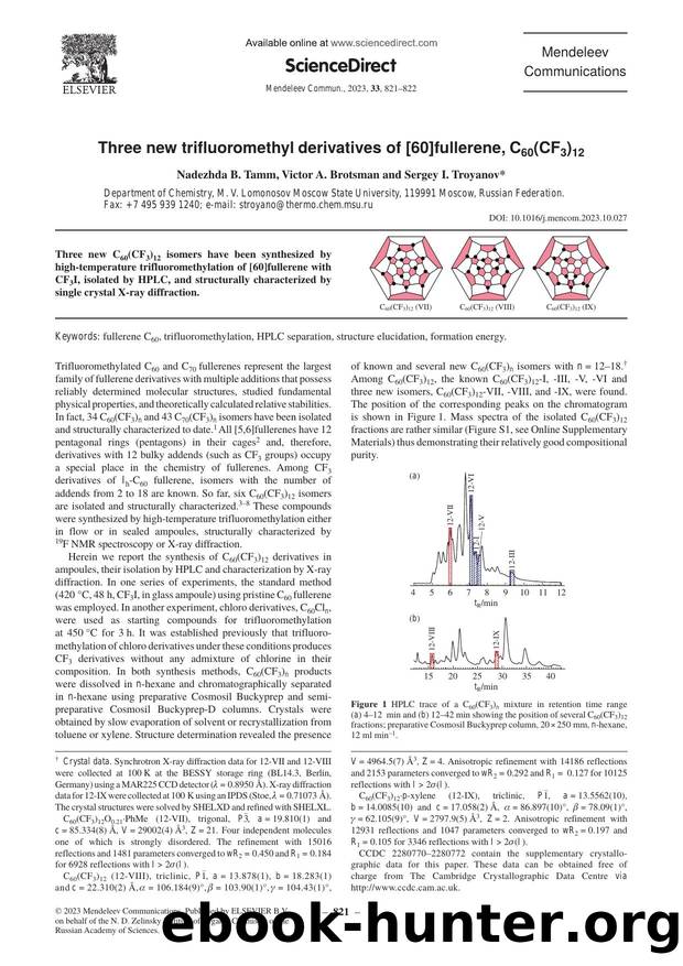 Three new trifluoromethyl derivatives of [60]fullerene, C60(CF3)12 by Nadezhda B. Tamm & Victor A. Brotsman & Sergey I. Troyanov