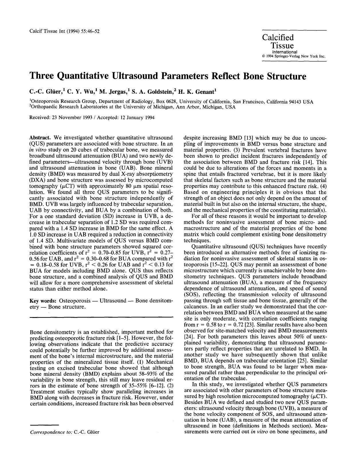 Three quantitative ultrasound parameters reflect bone structure by Unknown