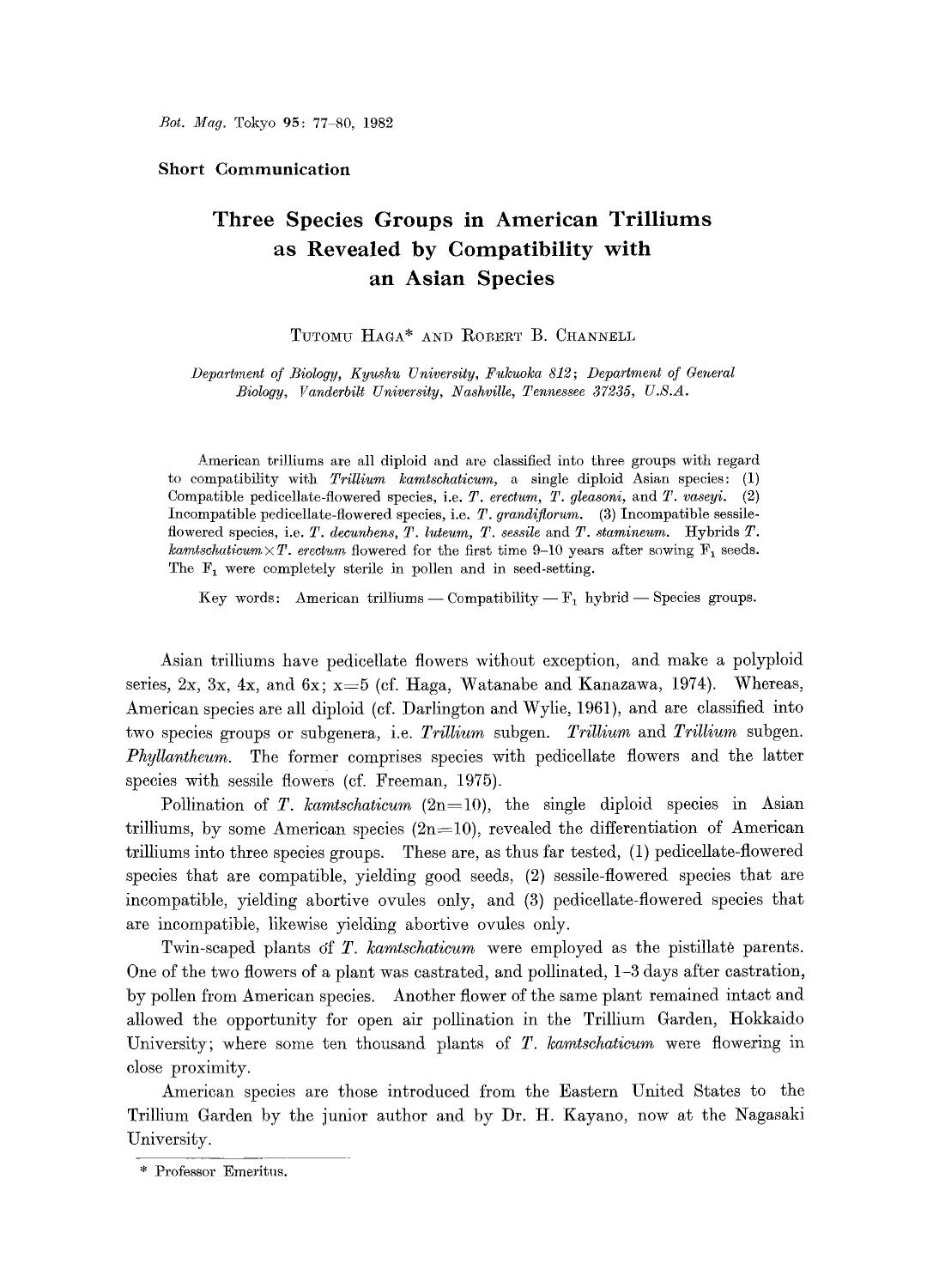 Three species groups in American trilliums as revealed by compatibility with an Asian species by Unknown