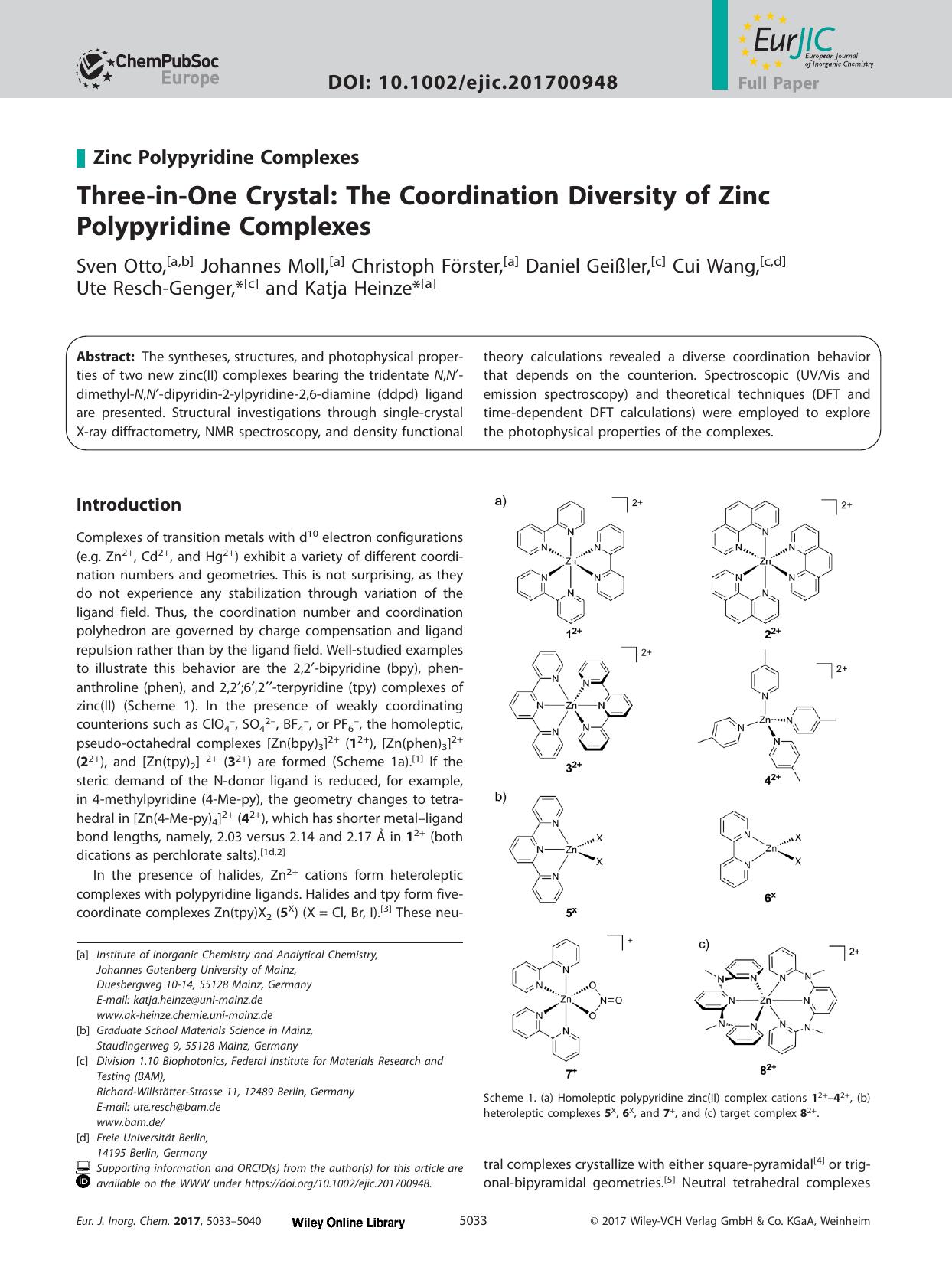 Three‐in‐One Crystal: The Coordination Diversity of Zinc Polypyridine Complexes by Unknown