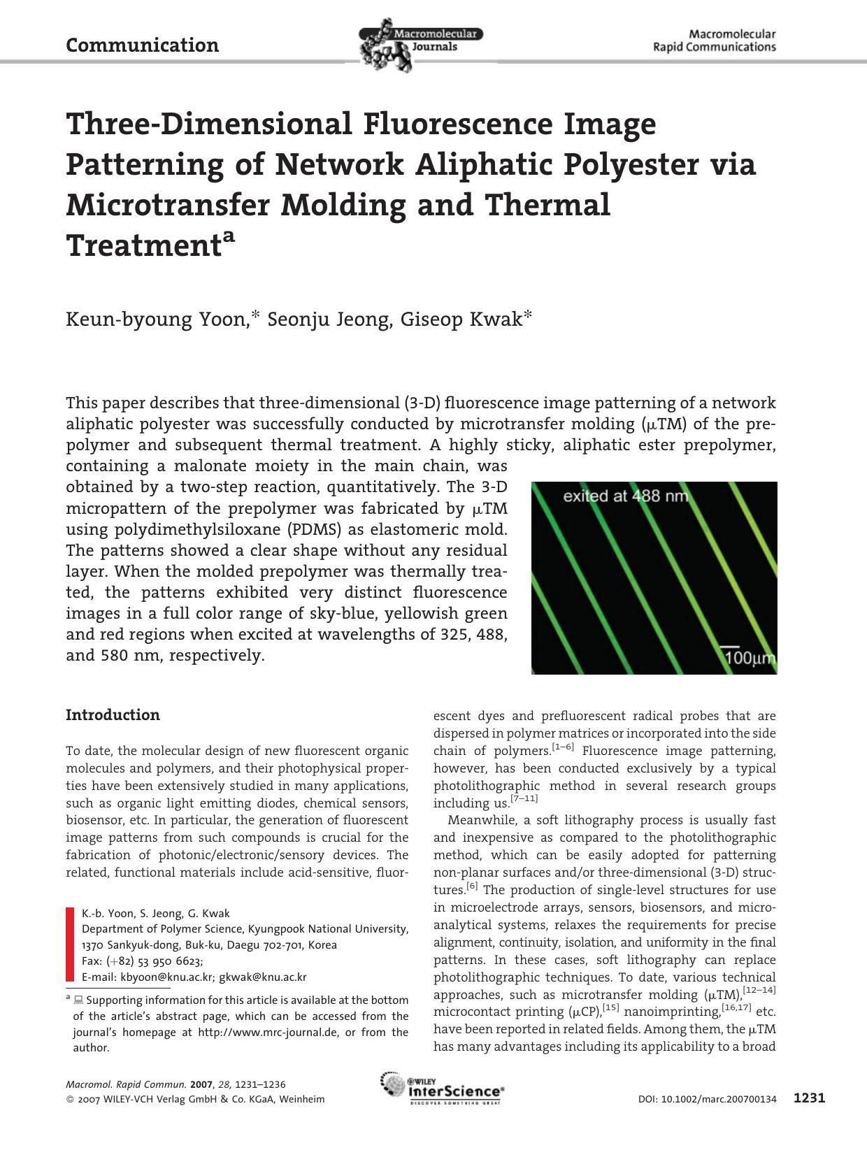 Three-Dimensional Fluorescence Image Patterning of Network Aliphatic Polyester via Microtransfer Molding and Thermal Treatment by Unknown