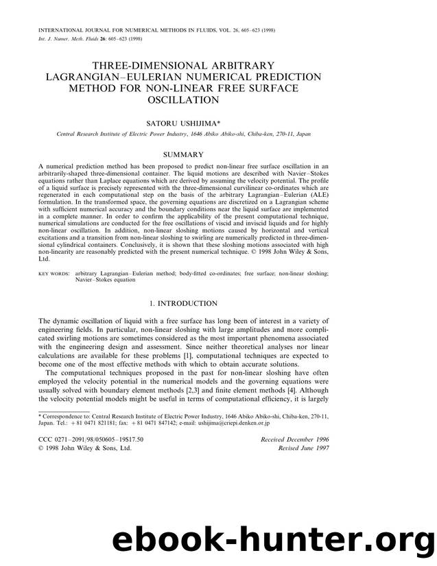 Three-dimensional arbitrary Lagrangian-Eulerian numerical prediction method for non-linear free surface oscillation by Unknown