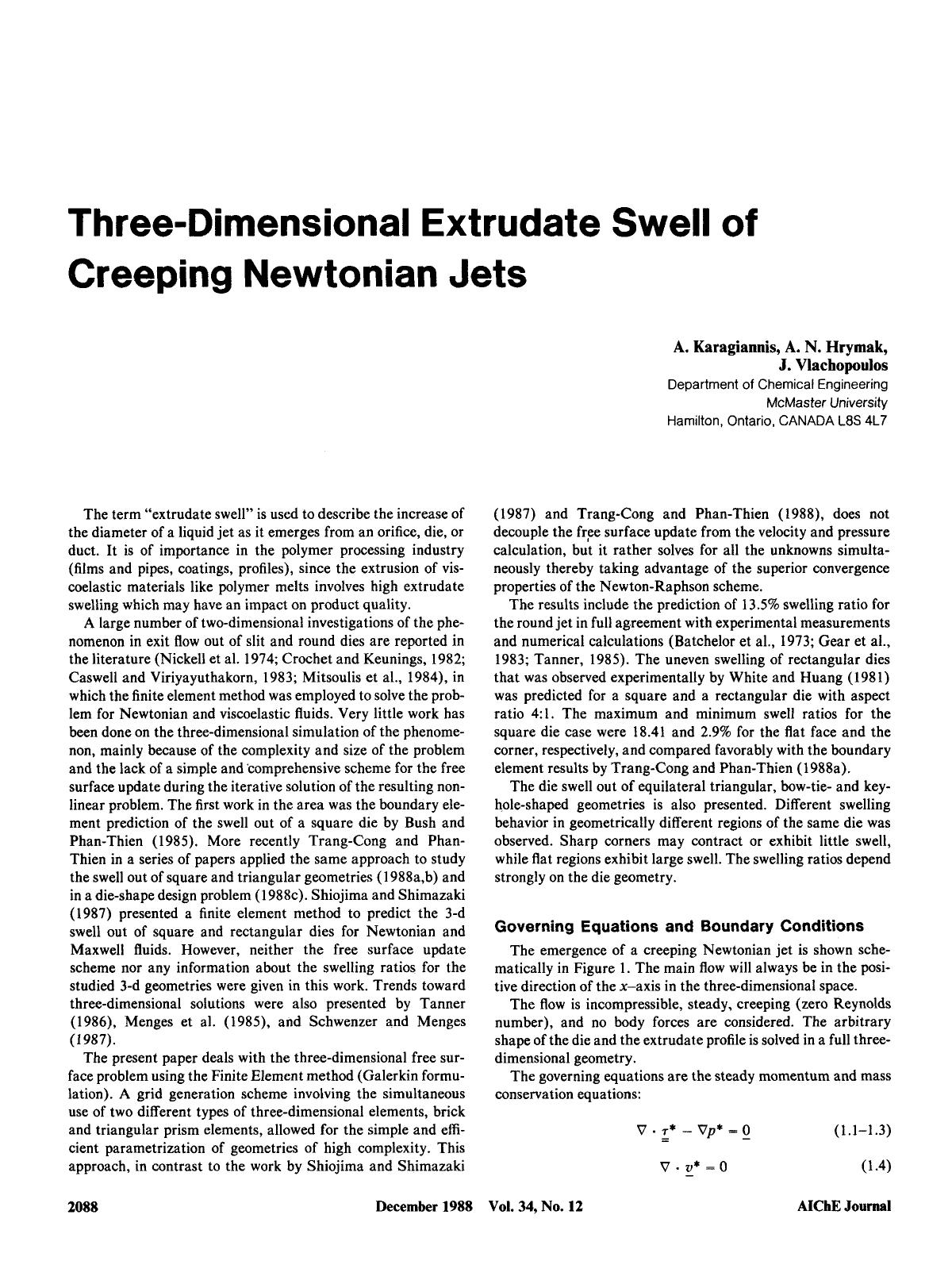 Three-dimensional extrudate swell of creeping Newtonian jets by Unknown