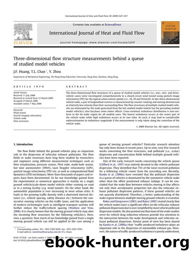 Three-dimensional flow structure measurements behind a queue of studied model vehicles by J.F. Huang; T.L. Chan; Y. Zhou