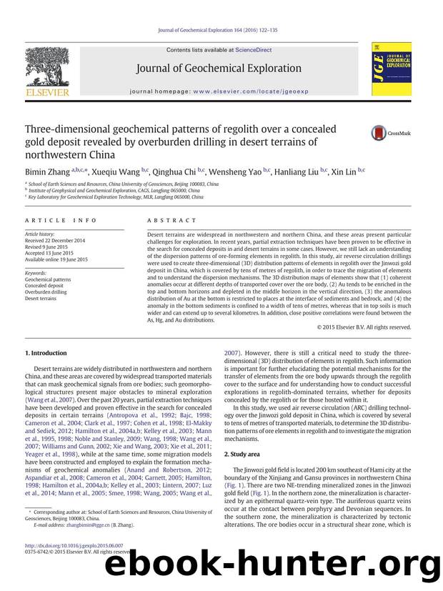 Three-dimensional geochemical patterns of regolith over a concealed gold deposit revealed by overburden drilling in desert terrains of northwestern China by Bimin Zhang & Xueqiu Wang & Qinghua Chi & Wensheng Yao & Hanliang Liu & Xin Lin