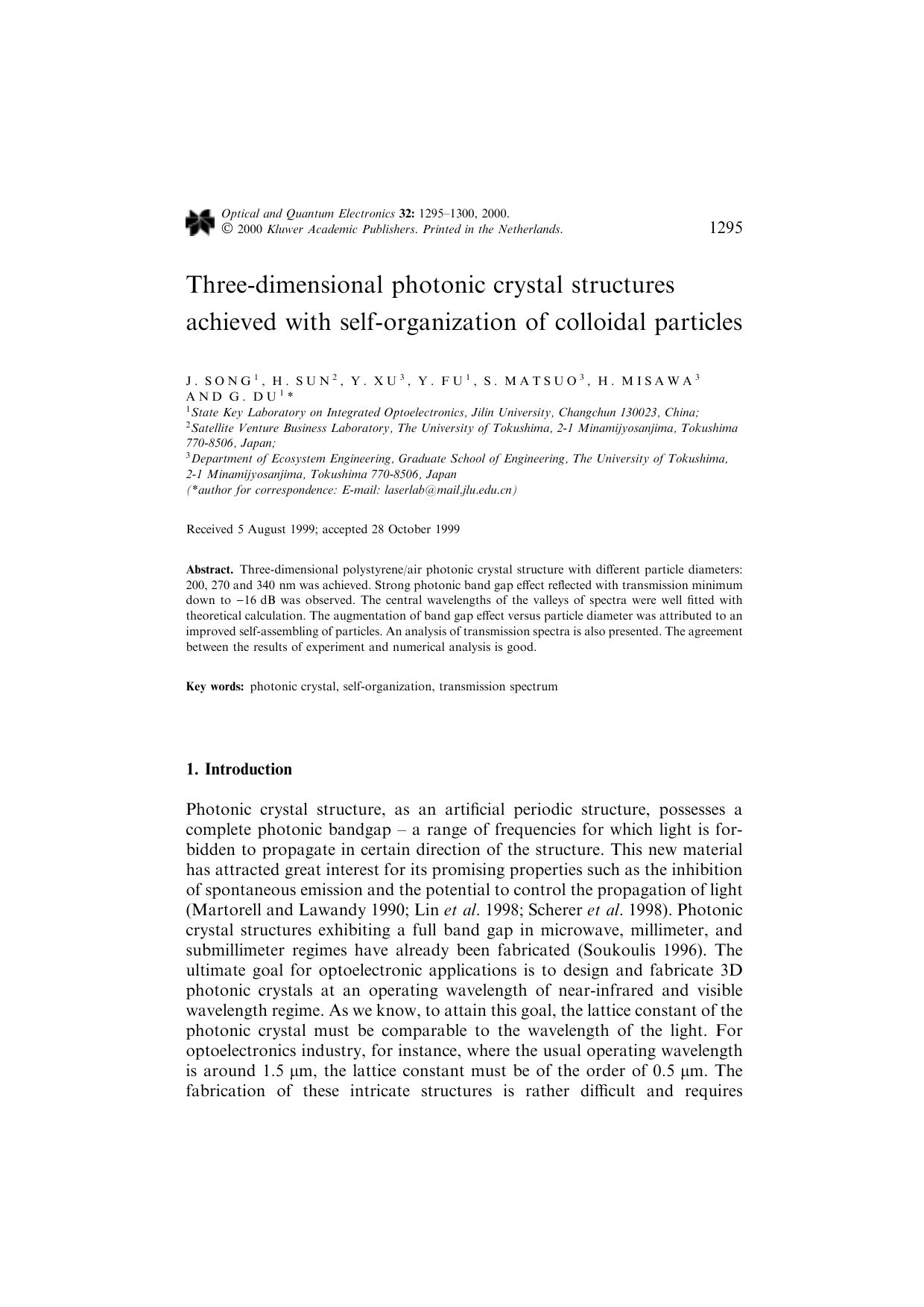 Three-dimensional photonic crystal structures achieved with self-organization of colloidal particles by Unknown