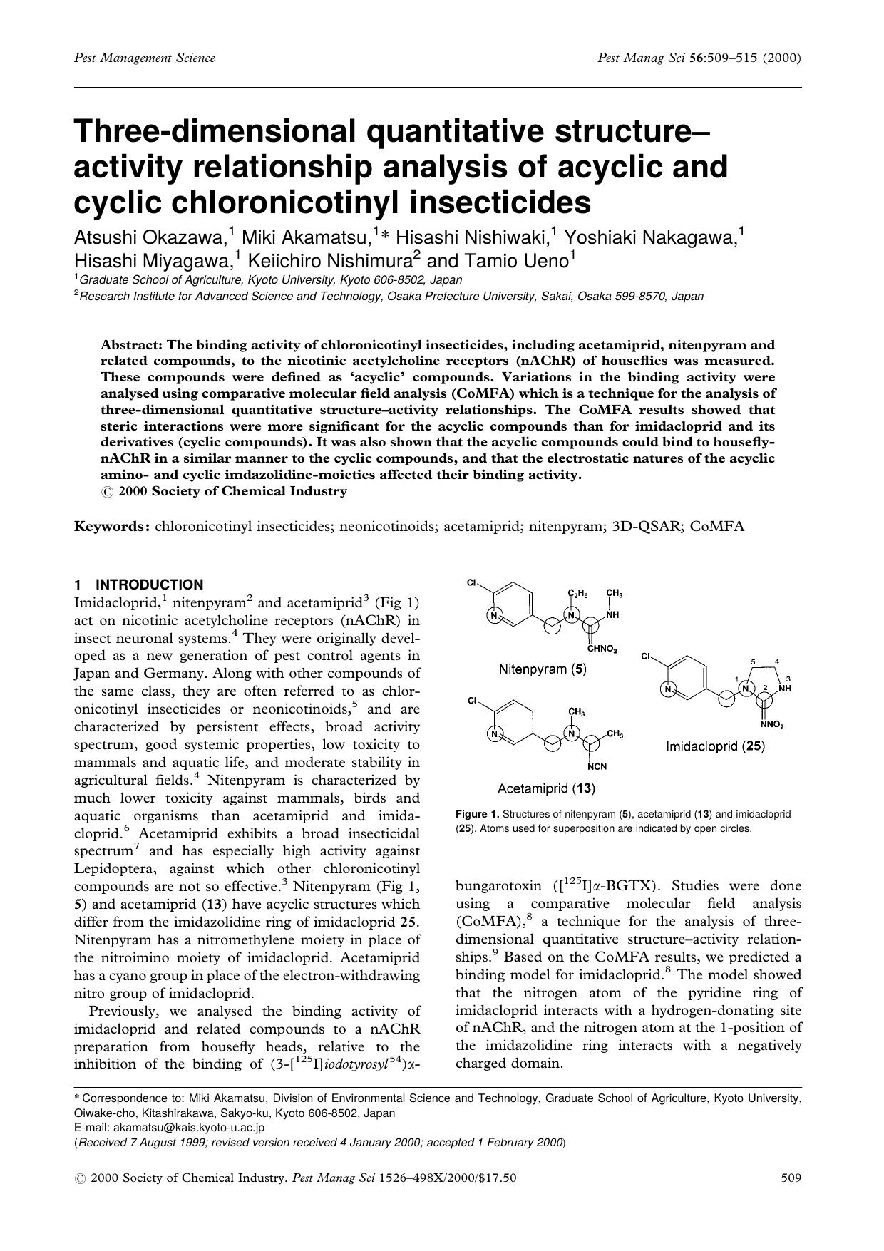 Three-dimensional quantitative structure-activity relationship analysis of acyclic and cyclic chloronicotinyl insecticides by Unknown