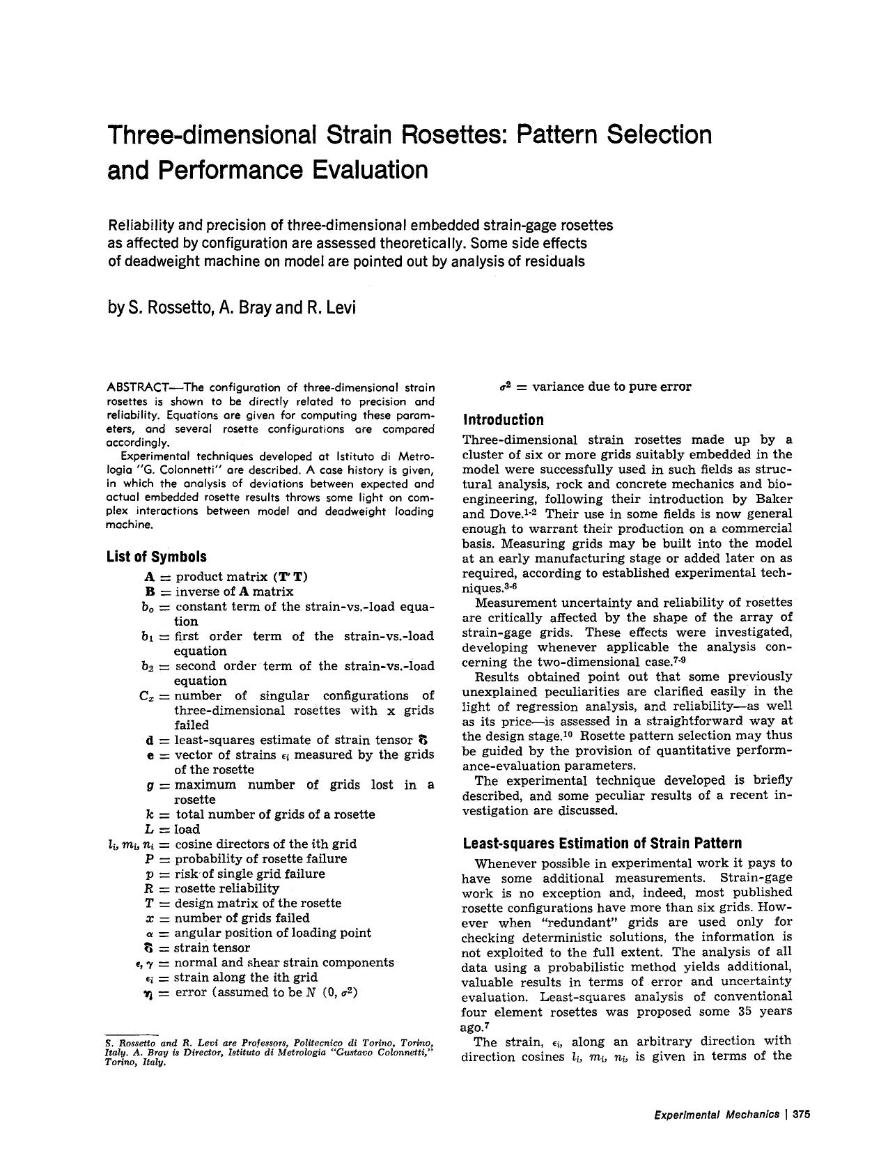 Three-dimensional strain rosettes: Pattern selection and performance evaluation by Unknown