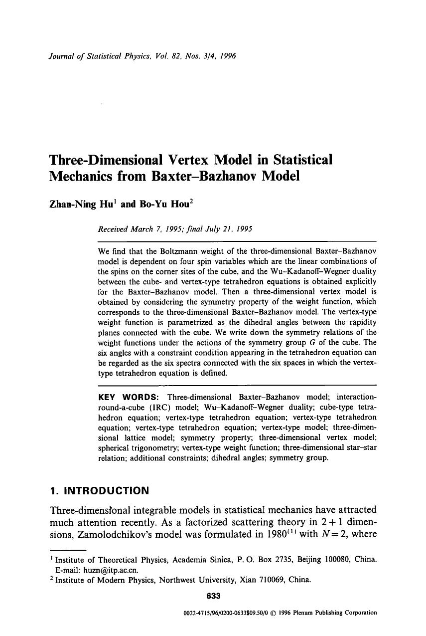Three-dimensional vertex model in statistical mechanics from Baxter-Bazhanov model by Unknown