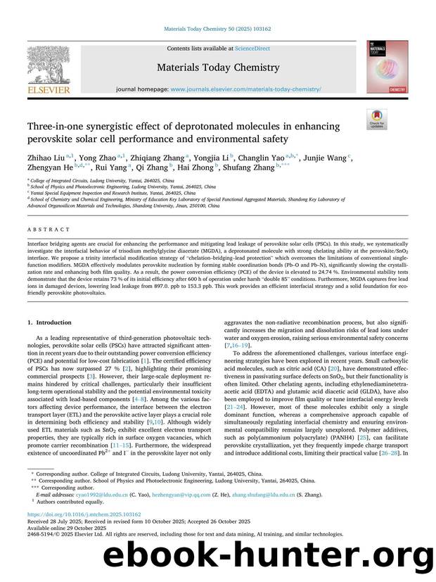 Three-in-one synergistic effect of deprotonated molecules in enhancing perovskite solar cell performance and environmental safety by Zhihao Liu