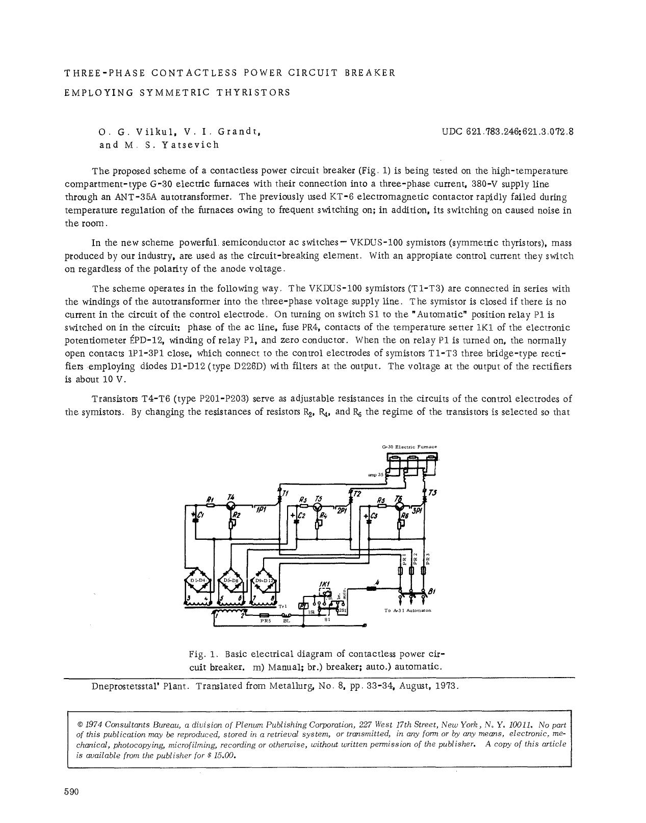 Three-phase contactless power circuit breaker employing symmetric thyristors by Unknown