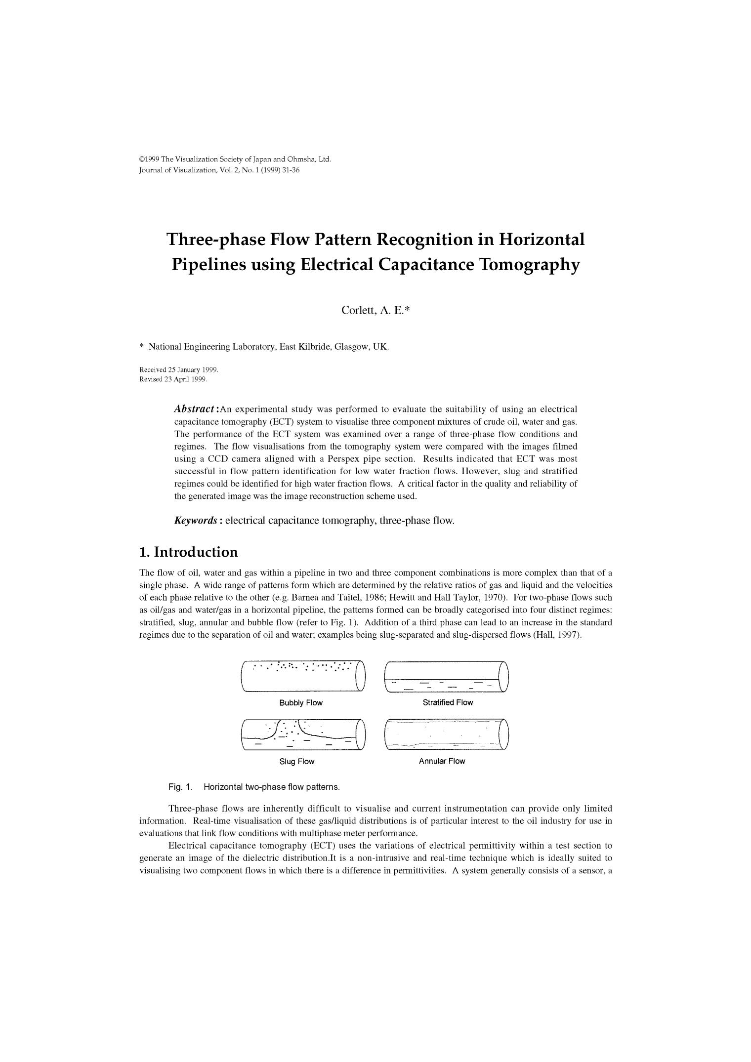 Three-phase flow pattern recognition in horizontal pipelines using electrical capacitance tomography by Unknown