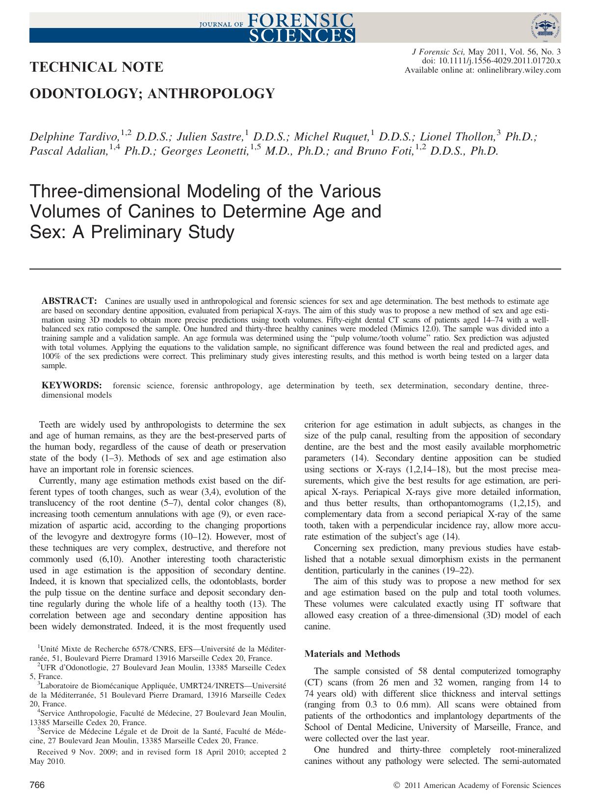 Threedimensional Modeling of the Various Volumes of Canines to Determine Age and Sex: A Preliminary Study by Unknown