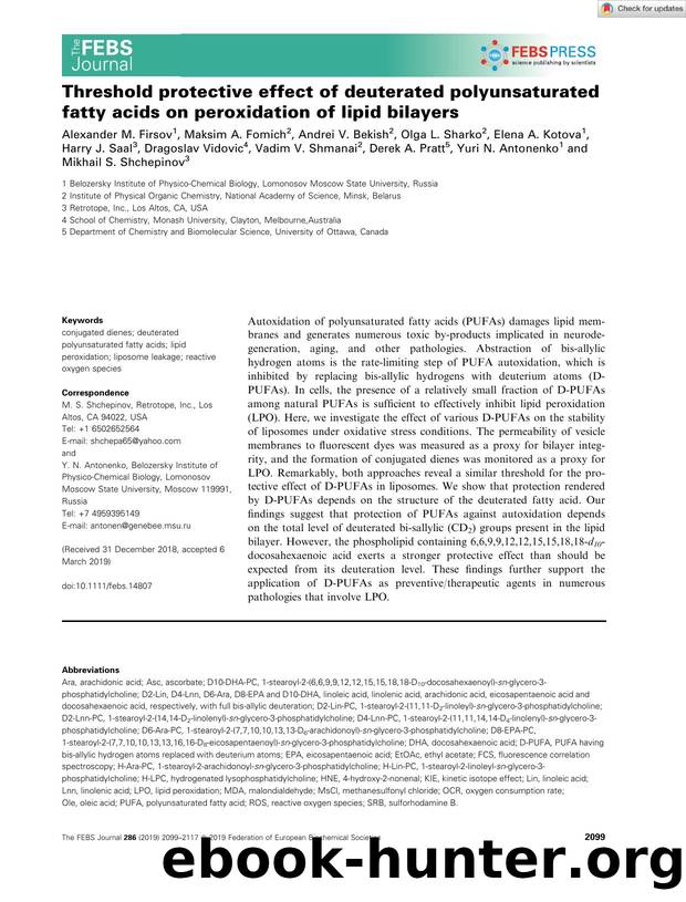 Threshold protective effect of deuterated polyunsaturated fatty acids on peroxidation of lipid bilayers by Unknown