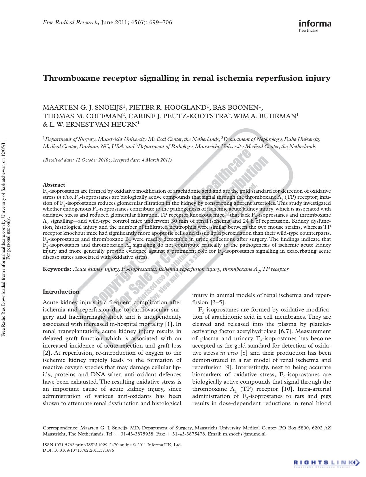 Thromboxane receptor signalling in renal ischemia reperfusion injury by unknow