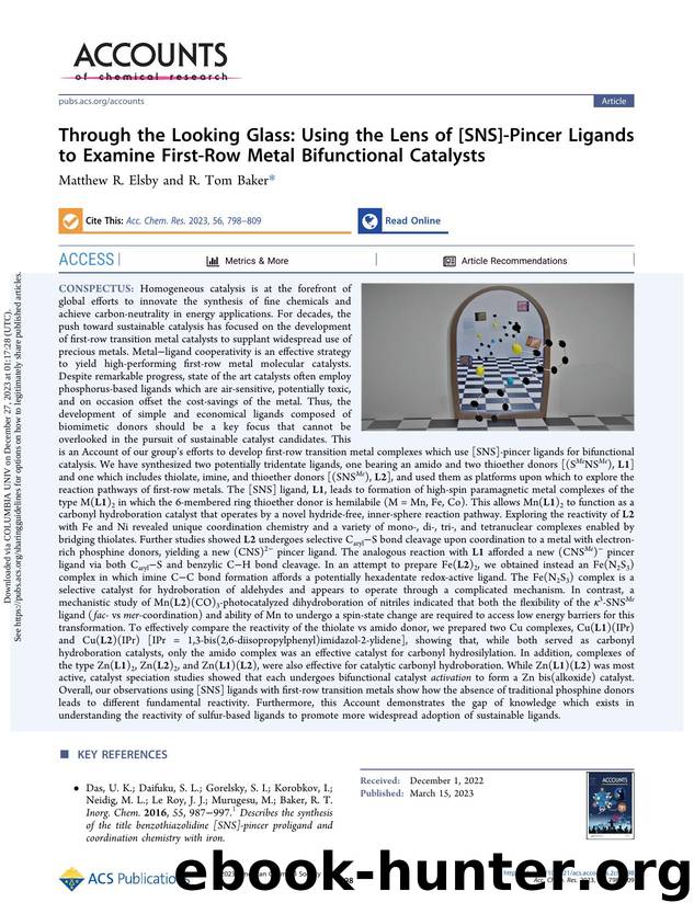 Through the Looking Glass: Using the Lens of [SNS]-Pincer Ligands to Examine First-Row Metal Bifunctional Catalysts by Matthew R. Elsby & R. Tom Baker
