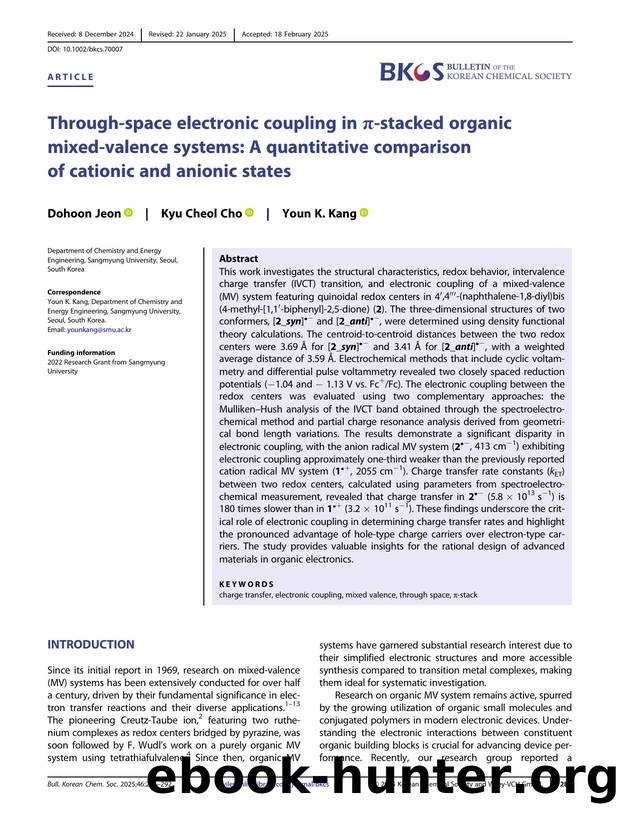 ThroughâSpace Electronic Coupling in ÏâStacked Organic MixedâValence Systems: A Quantitative Comparison of Cationic and Anionic States by Unknown