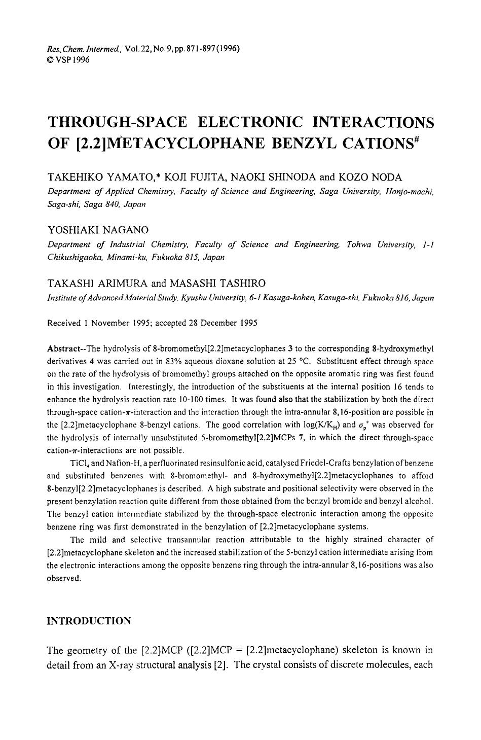 Through-space electronic interactions of [2.2]metacyclophane benzyl cations by Unknown