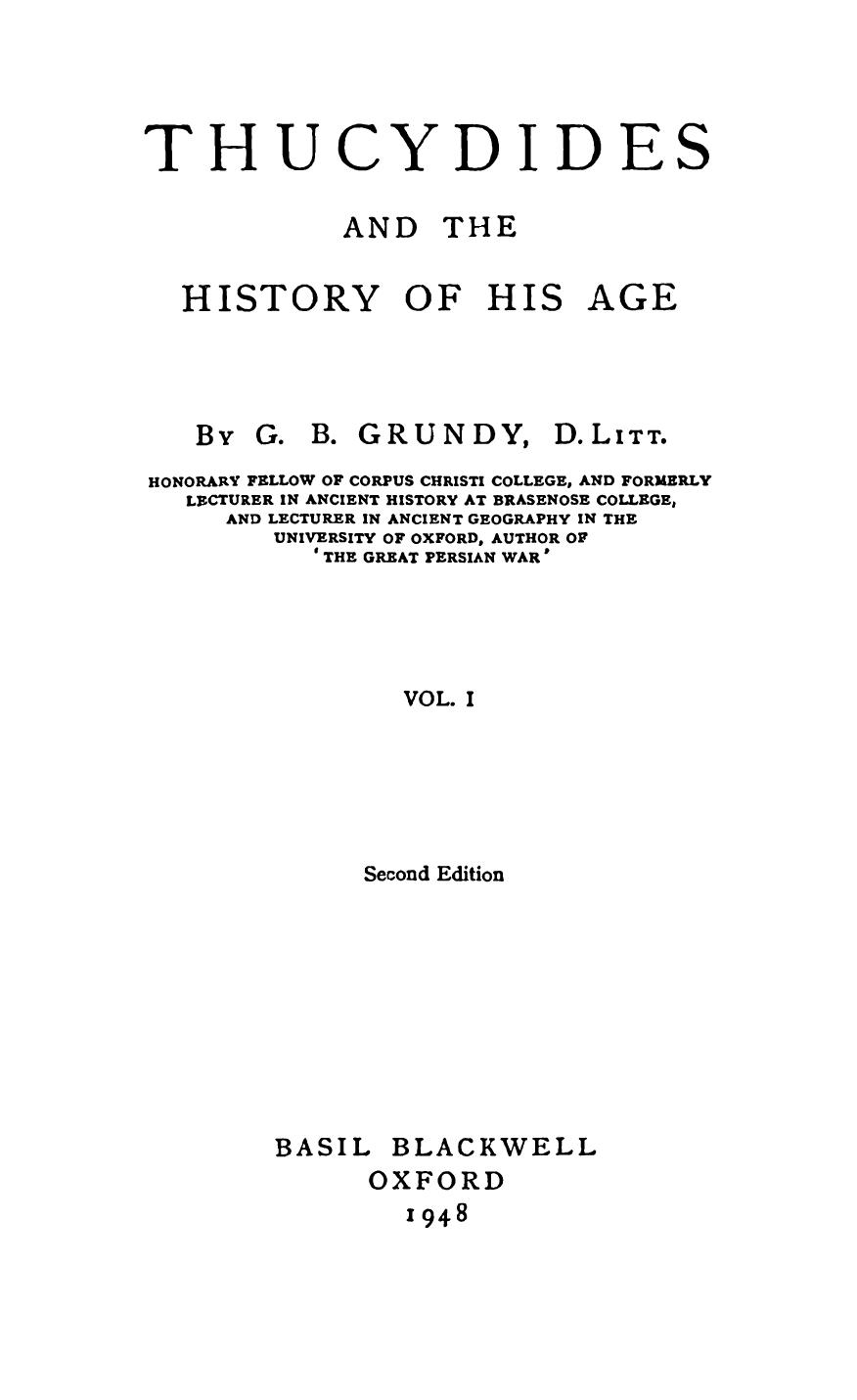 Thucydides and the history of his age, Vol. I by Grundy George Beardoe