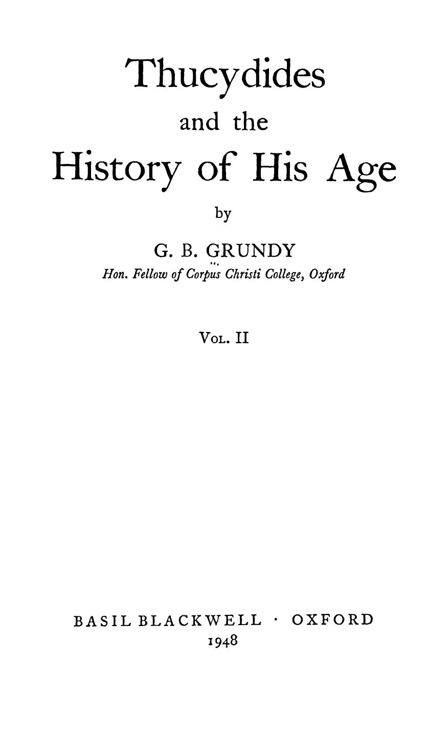 Thucydides and the history of his age, Vol. II by Grundy George Beardoe