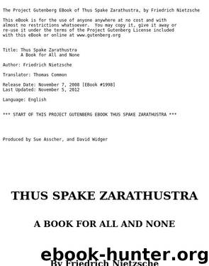 Thus Spake Zarathustra A Book for All and None by Friedrich Nietzsche