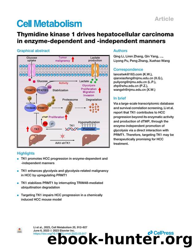 Thymidine kinase 1 drives hepatocellular carcinoma in enzyme-dependent and -independent manners by unknow