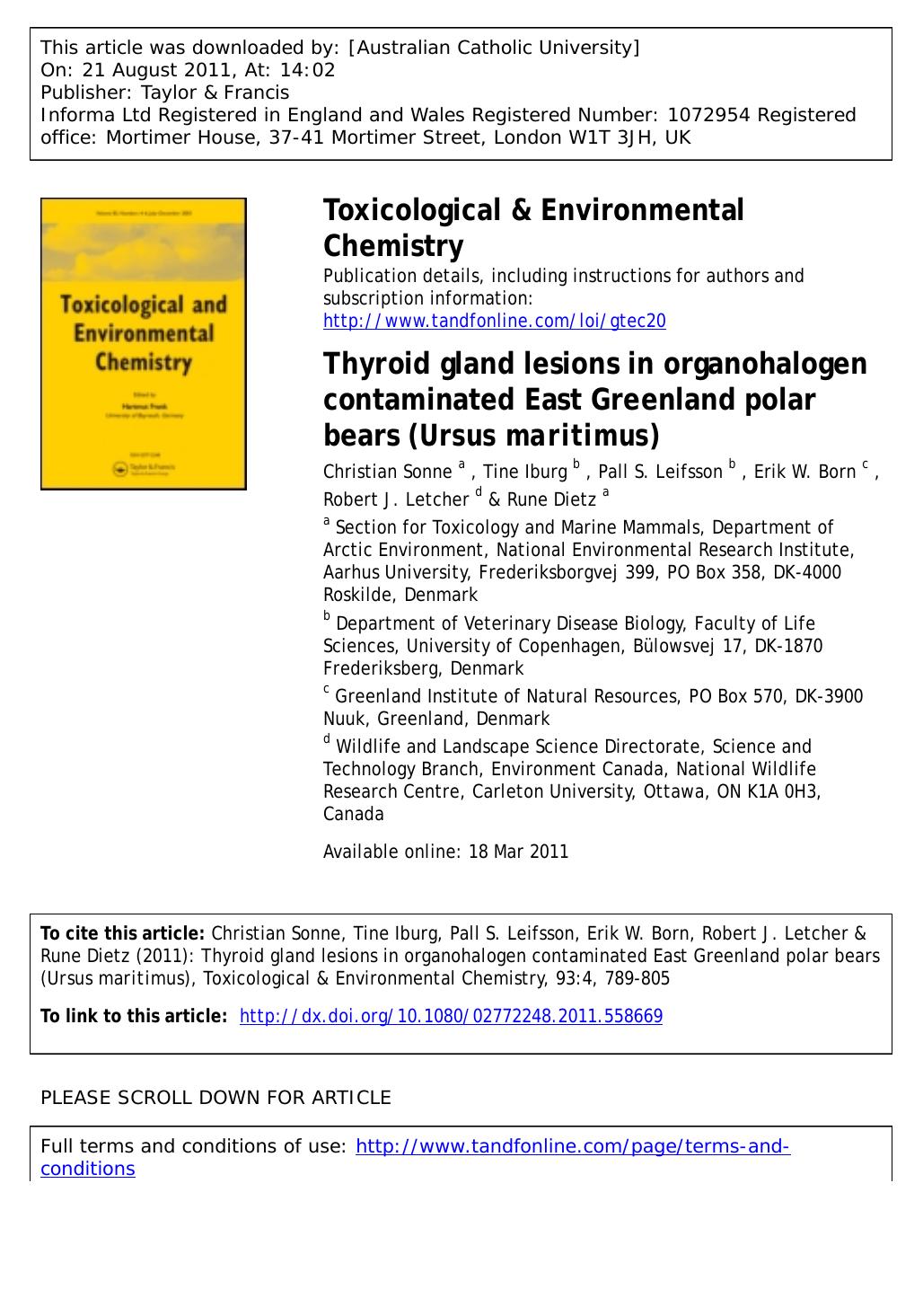 Thyroid gland lesions in organohalogen contaminated East Greenland polar bears (Ursus maritimus) by unknow