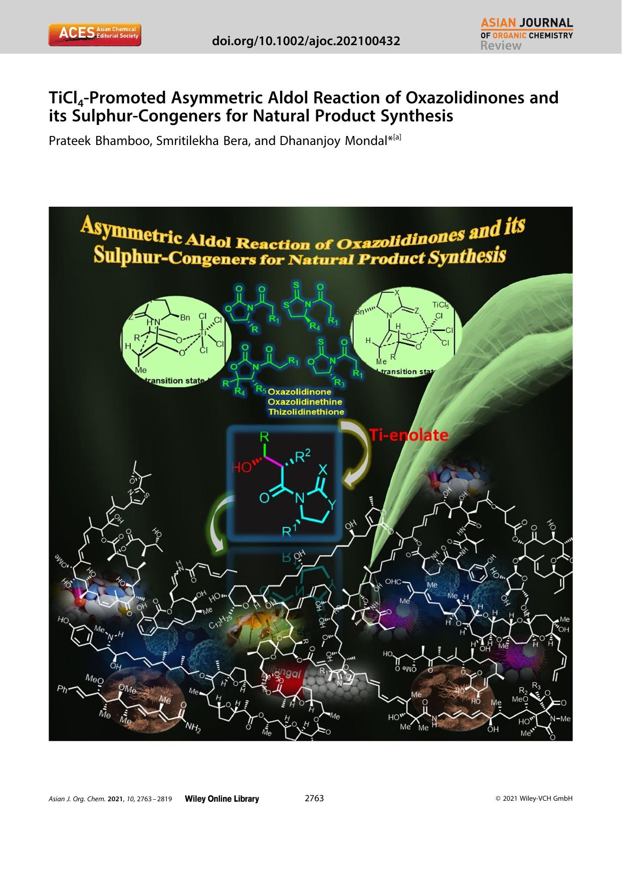 TiCl4âPromoted Asymmetric Aldol Reaction of Oxazolidinones and its SulphurâCongeners for Natural Product Synthesis by Unknown