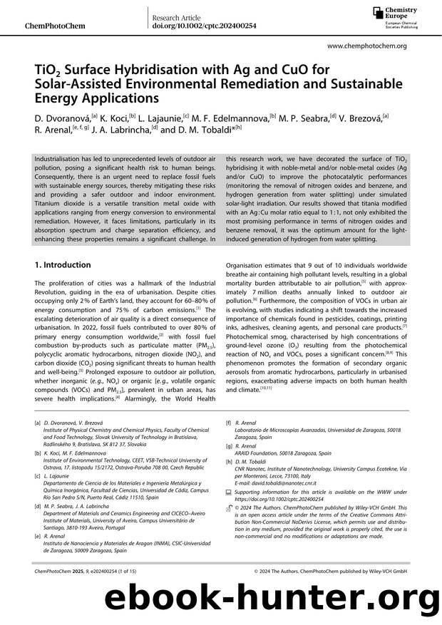 TiO2 Surface Hybridisation with Ag and CuO for SolarâAssisted Environmental Remediation and Sustainable Energy Applications by Unknown