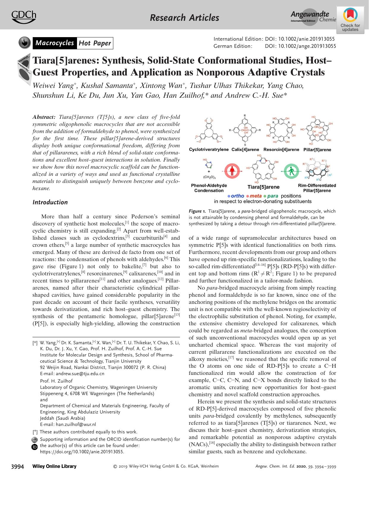 Tiara[5]arenes: Synthesis, SolidâState Conformational Studies, HostâGuest Properties, and Application as Nonporous Adaptive Crystals by Unknown