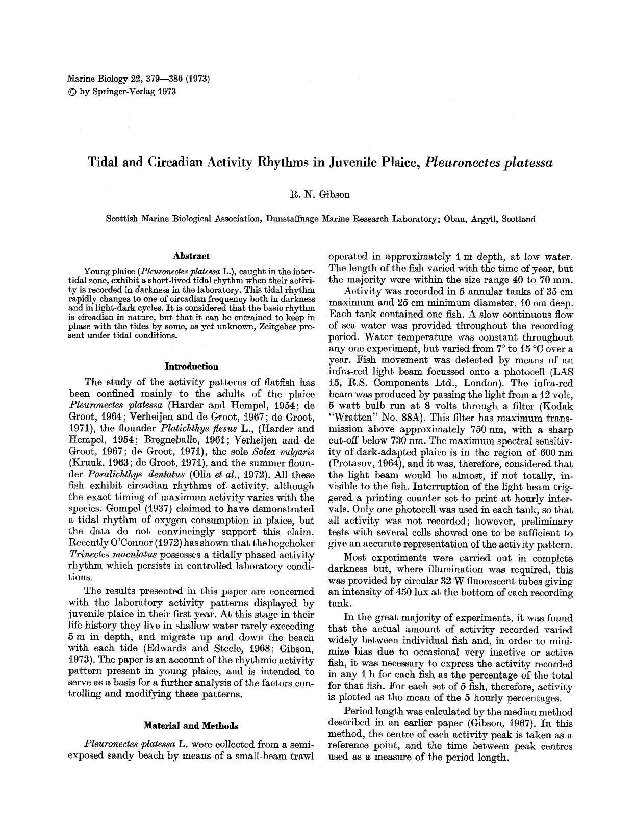 Tidal and circadian activity rhythms in juvenile plaice, <Emphasis Type="Italic">Pleuronectes platessa<Emphasis> by Unknown