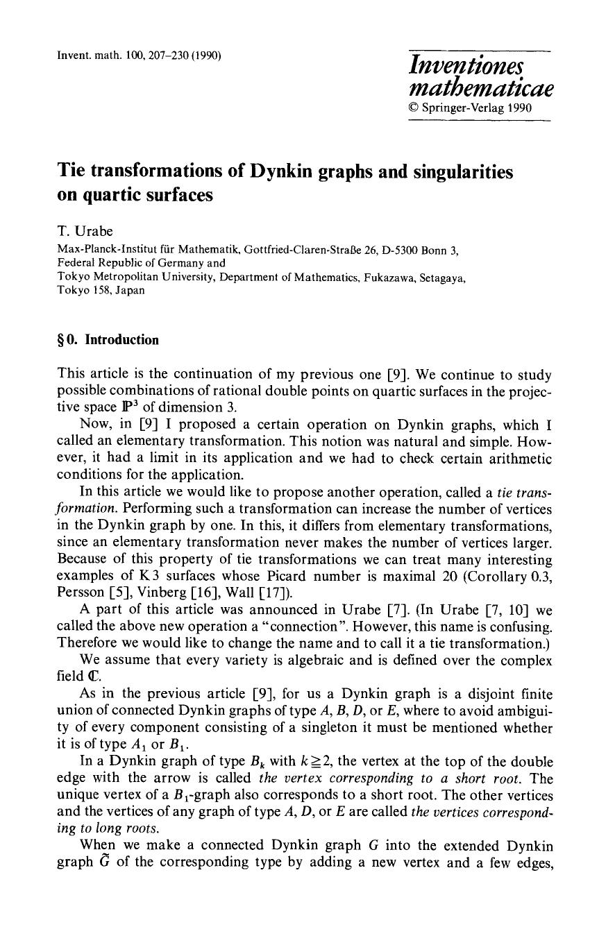 Tie transformations of Dynkin graphs and singularities on quartic surfaces by Unknown